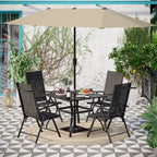 6-piece Patio Dining Set, 1 Square Metal table, 4 Adjustable Folding Chairs and 13ft Umbrella