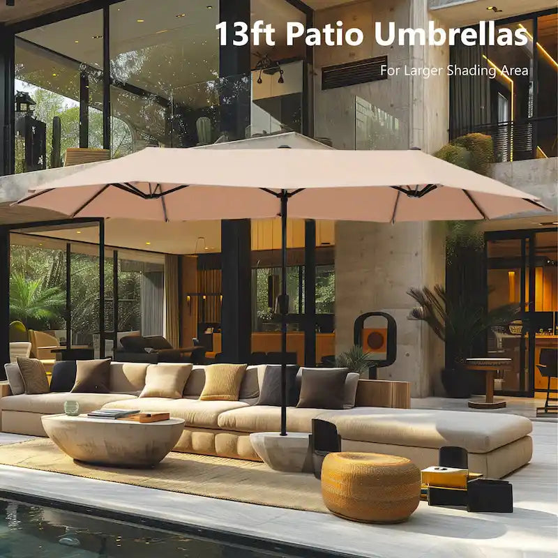 6-piece Patio Dining Set, 1 Square Metal table, 4 Adjustable Folding Chairs and 13ft Umbrella