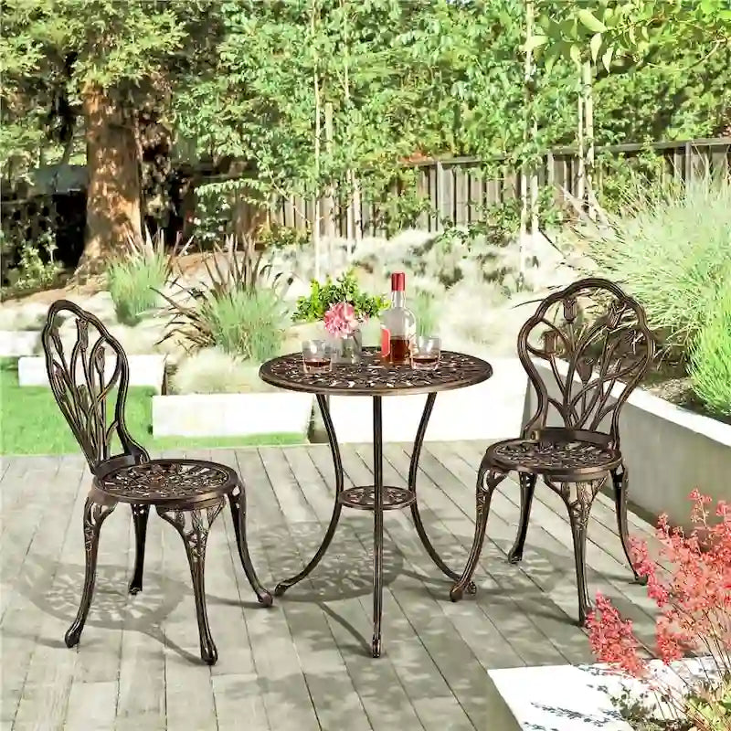 Yaheetech 3 Piece Outdoor Bistro Set with Umbrella Hole Aluminium Table Set