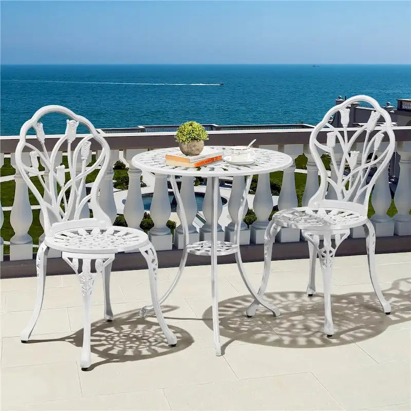 Yaheetech 3 Piece Outdoor Bistro Set with Umbrella Hole Aluminium Table Set