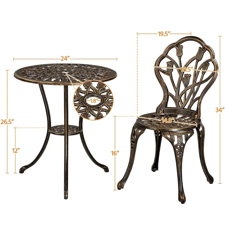 Yaheetech 3 Piece Outdoor Bistro Set with Umbrella Hole Aluminium Table Set