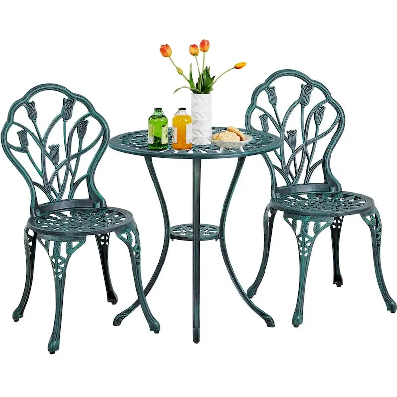 Yaheetech 3 Piece Outdoor Bistro Set with Umbrella Hole Aluminium Table Set