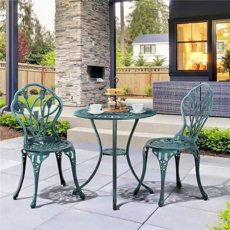 Yaheetech 3 Piece Outdoor Bistro Set with Umbrella Hole Aluminium Table Set