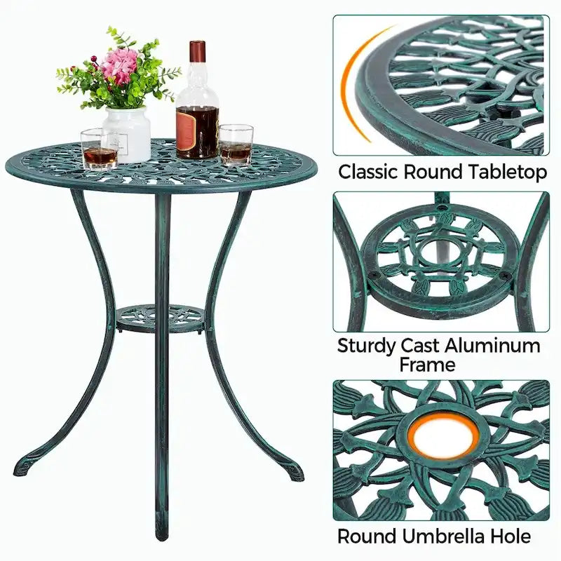 Yaheetech 3 Piece Outdoor Bistro Set with Umbrella Hole Aluminium Table Set
