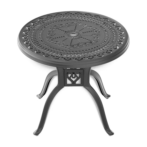 31.5-inch Cast Aluminum Patio Dining Round Table with Umbrella Hole for Balcony, Lawn, Garden, Backyard