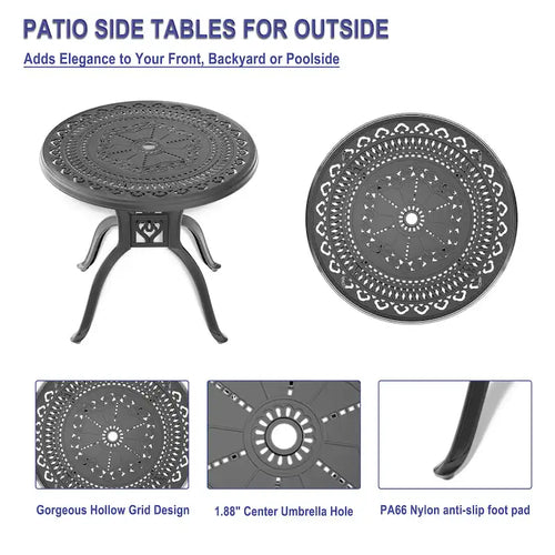 31.5-inch Cast Aluminum Patio Dining Round Table with Umbrella Hole for Balcony, Lawn, Garden, Backyard