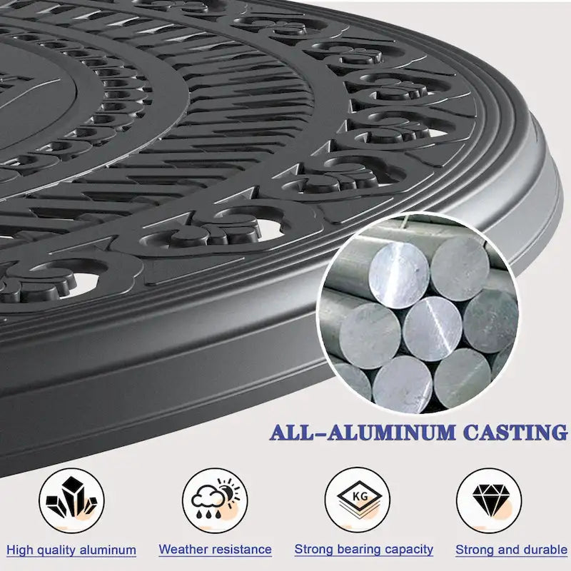 31.5-inch Cast Aluminum Patio Dining Round Table with Umbrella Hole for Balcony, Lawn, Garden, Backyard