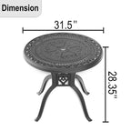 31.5-inch Cast Aluminum Patio Dining Round Table with Umbrella Hole for Balcony, Lawn, Garden, Backyard