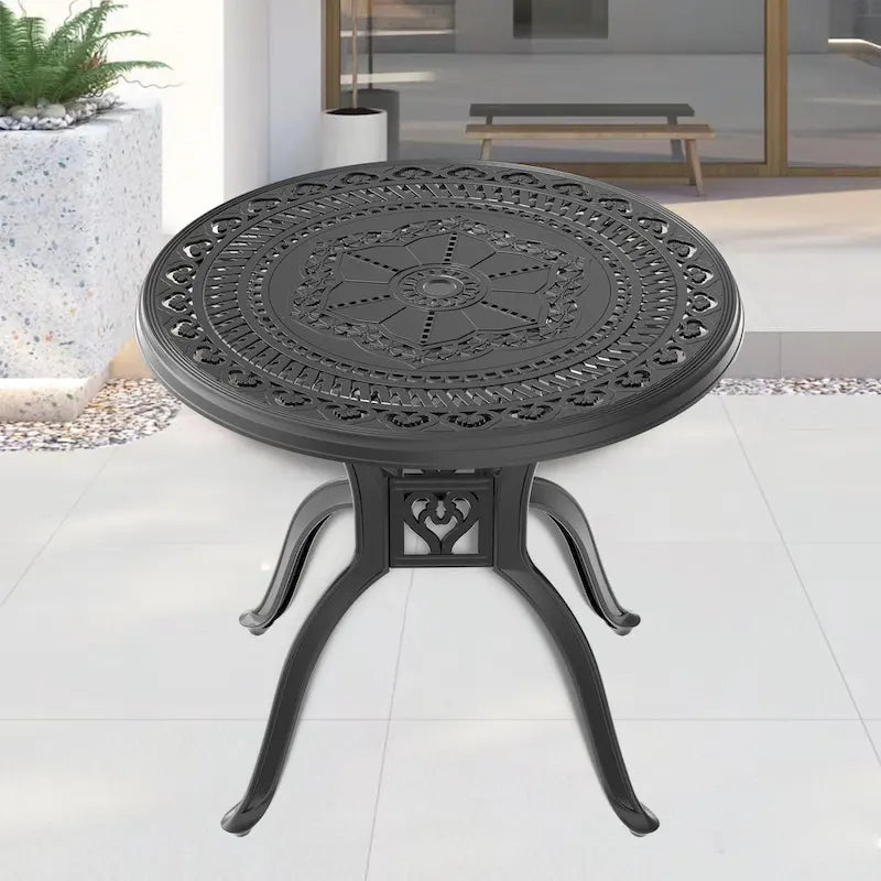 31.5-inch Cast Aluminum Patio Dining Round Table with Umbrella Hole for Balcony, Lawn, Garden, Backyard