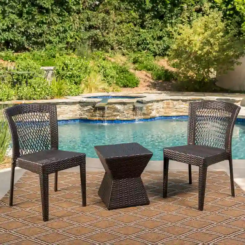 Mansfield Outdoor 3-Piece Square Wicker Chat Set by Christopher Knight Home