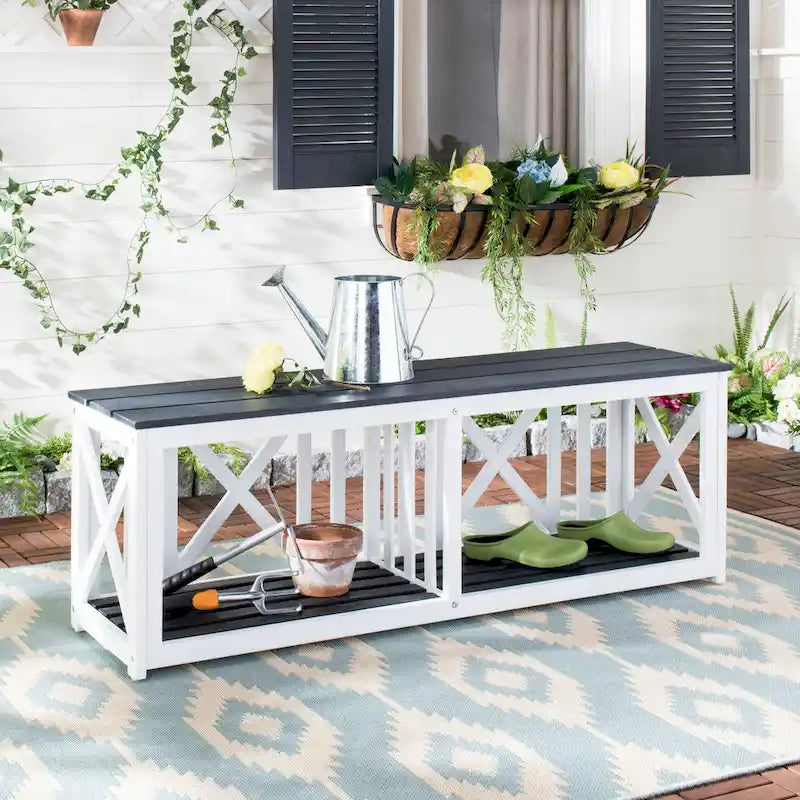 SAFAVIEH Deirdre White / Ash Grey Outdoor Bench - 51Wx14Dx18H