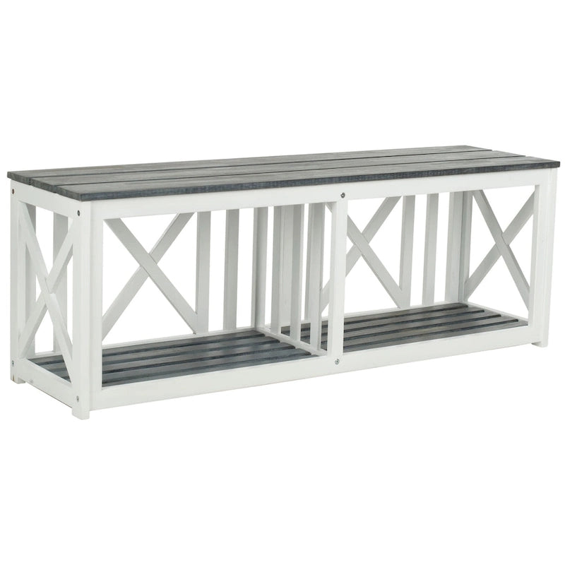 SAFAVIEH Deirdre White / Ash Grey Outdoor Bench - 51Wx14Dx18H