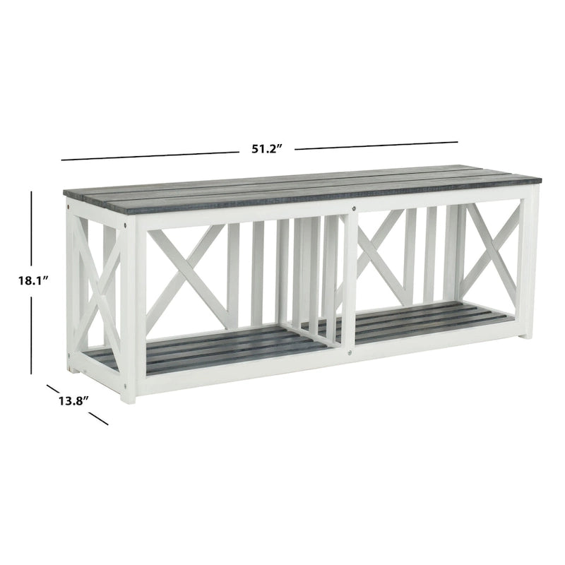 SAFAVIEH Deirdre White / Ash Grey Outdoor Bench - 51Wx14Dx18H
