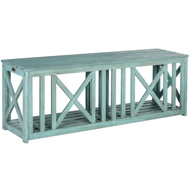 SAFAVIEH Deirdre White / Ash Grey Outdoor Bench - 51Wx14Dx18H