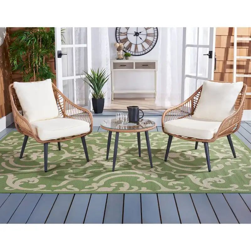 SAFAVIEH Outdoor Scarlet Natural/ Beige 3-Piece Lounger Set - 31Wx34Dx33H