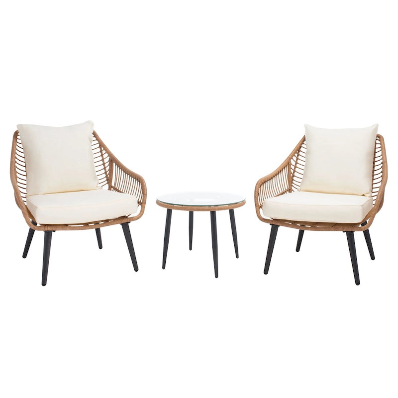 SAFAVIEH Outdoor Scarlet Natural/ Beige 3-Piece Lounger Set - 31Wx34Dx33H