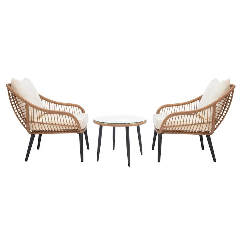 SAFAVIEH Outdoor Scarlet Natural/ Beige 3-Piece Lounger Set - 31Wx34Dx33H