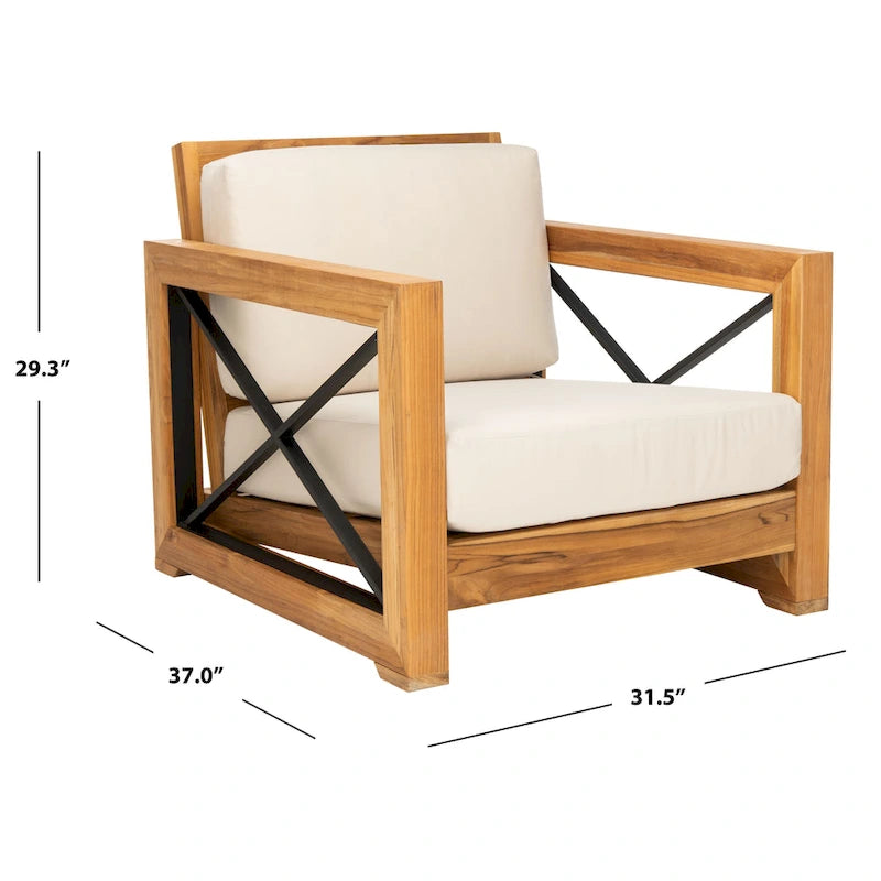 SAFAVIEH Couture Dorthy Beige Teak Outdoor Patio Chair - 32 W x 37 D x 29 H - 32W x 37D x 29H