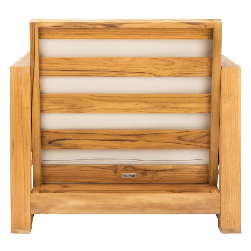 SAFAVIEH Couture Dorthy Beige Teak Outdoor Patio Chair - 32 W x 37 D x 29 H - 32W x 37D x 29H