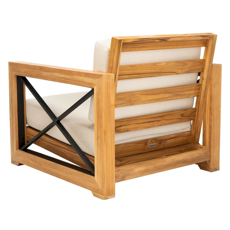 SAFAVIEH Couture Dorthy Beige Teak Outdoor Patio Chair - 32 W x 37 D x 29 H - 32W x 37D x 29H