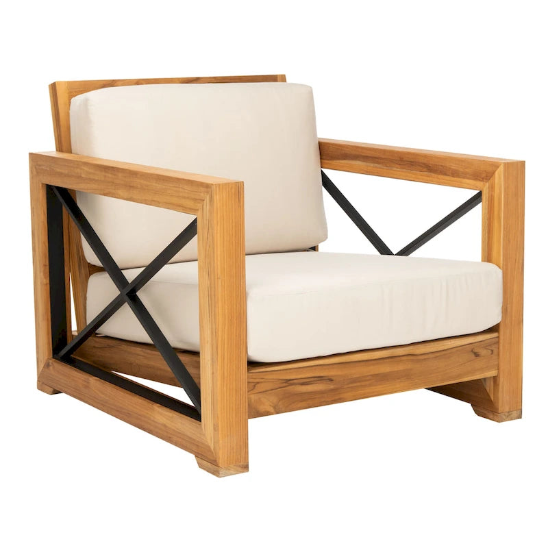 SAFAVIEH Couture Dorthy Beige Teak Outdoor Patio Chair - 32 W x 37 D x 29 H - 32W x 37D x 29H