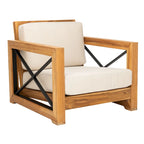 SAFAVIEH Couture Dorthy Beige Teak Outdoor Patio Chair - 32 W x 37 D x 29 H - 32W x 37D x 29H