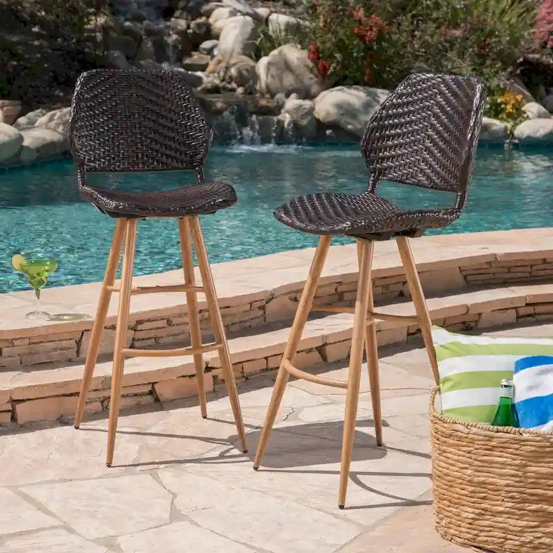 Laryn Outdoor Wicker Wood Barstool (Set of 2) by Christopher Knight Home
