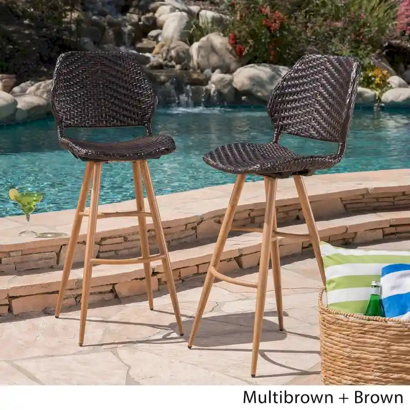 Laryn Outdoor Wicker Wood Barstool (Set of 2) by Christopher Knight Home