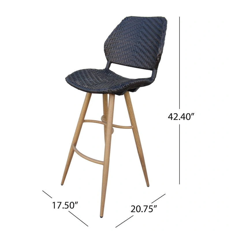 Laryn Outdoor Wicker Wood Barstool (Set of 2) by Christopher Knight Home