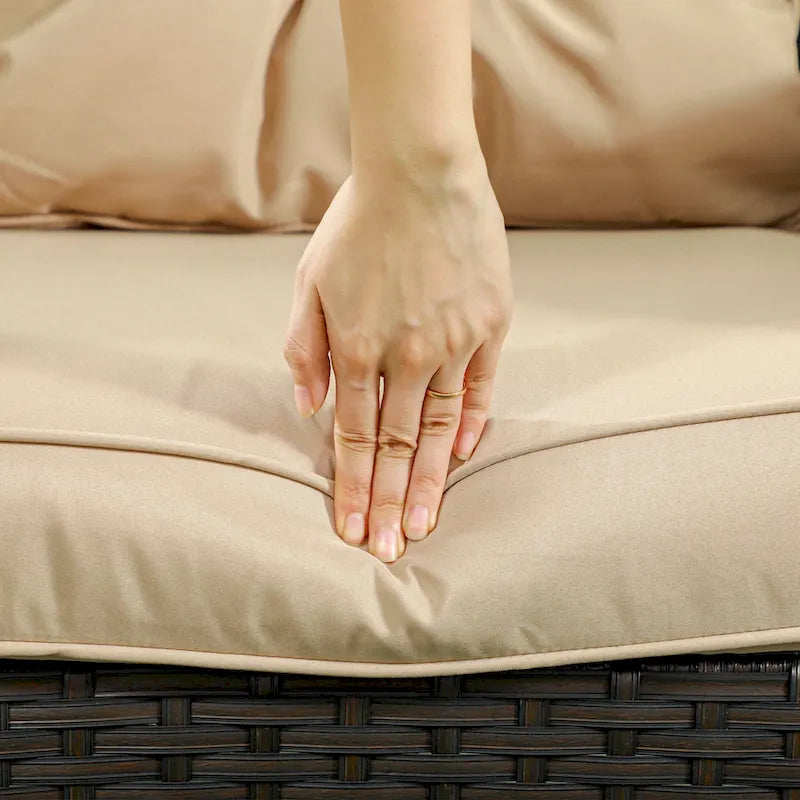 Outsunny 3-Seater Outdoor Sofa with 4 Thick Padded Cushions, PE Rattan Patio Outdoor Couch with Curved Armrests for Sunroom