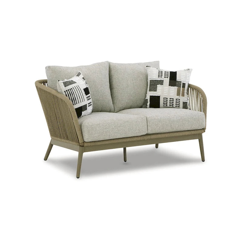 Signature Design by Ashley Swiss Valley Brown/Beige Outdoor Loveseat with Cushion - 53W x 33D x 28H