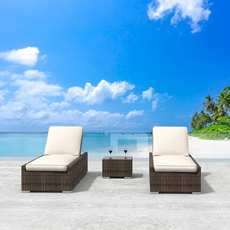 Moda Furnishings 3-piece Patio Wicker Adjustable Chaise Lounge Set Sunbed Daybed(Including the rain cover)