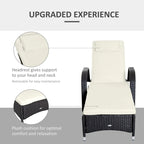 Outsunny Reclining Chaise Lounge Chair, Thickly Cushioned, Headrest, Armrests, Rolling Outdoor PE Rattan Sun Bathing Chair