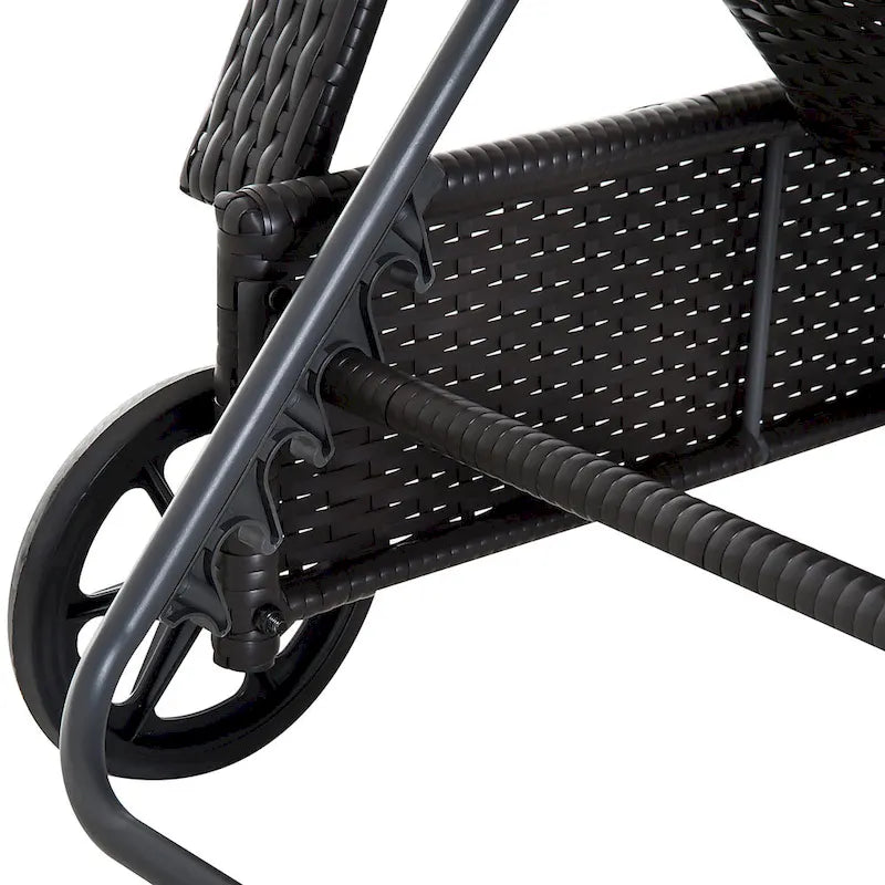 Outsunny Reclining Chaise Lounge Chair, Thickly Cushioned, Headrest, Armrests, Rolling Outdoor PE Rattan Sun Bathing Chair