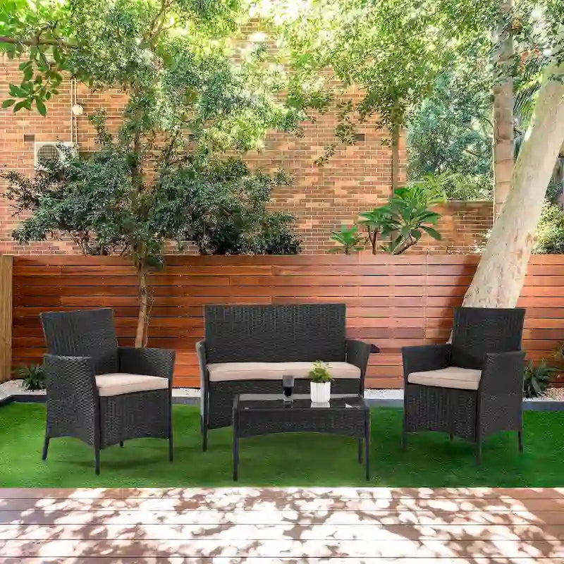 Pax Modern 4-Piece Rattan Outdoor Conversation Seating Set by Furniture of America