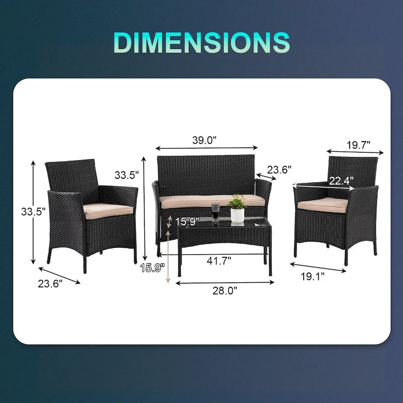 Pax Modern 4-Piece Rattan Outdoor Conversation Seating Set by Furniture of America