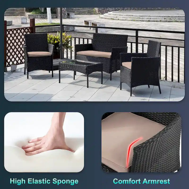 Pax Modern 4-Piece Rattan Outdoor Conversation Seating Set by Furniture of America