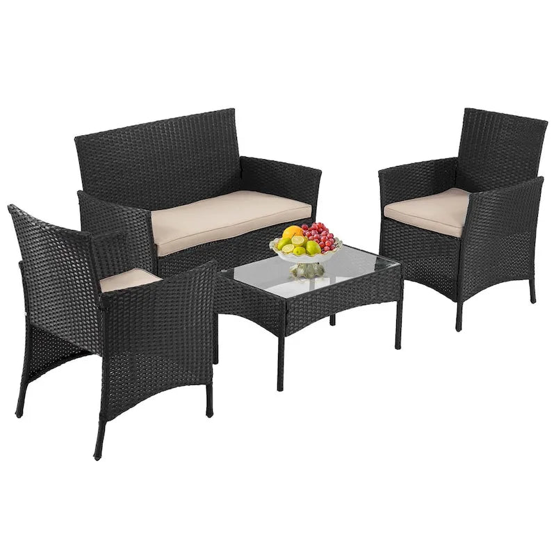 Pax Modern 4-Piece Rattan Outdoor Conversation Seating Set by Furniture of America