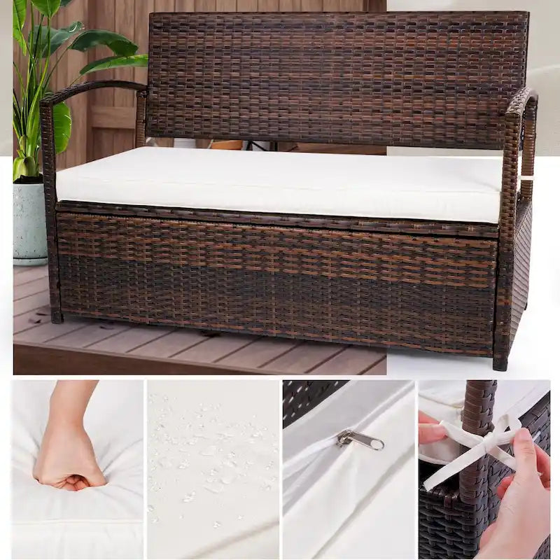 Outdoor Patio Furniture PE Wicker Bench, Rattan Sofa