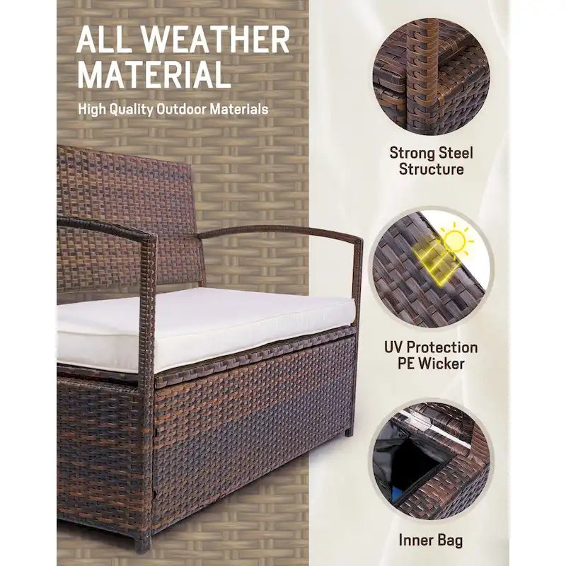 Outdoor Patio Furniture PE Wicker Bench, Rattan Sofa