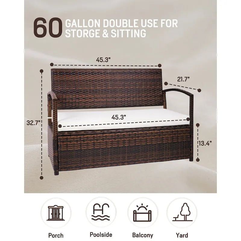 Outdoor Patio Furniture PE Wicker Bench, Rattan Sofa