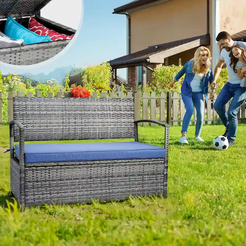 Outdoor Patio Furniture PE Wicker Bench, Rattan Sofa