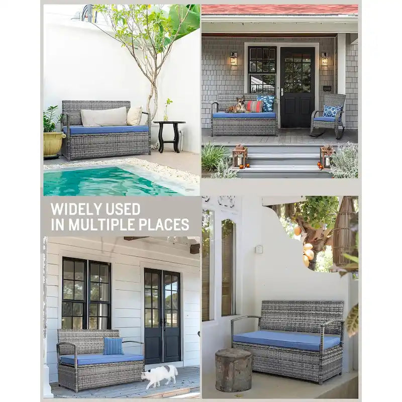 Outdoor Patio Furniture PE Wicker Bench, Rattan Sofa