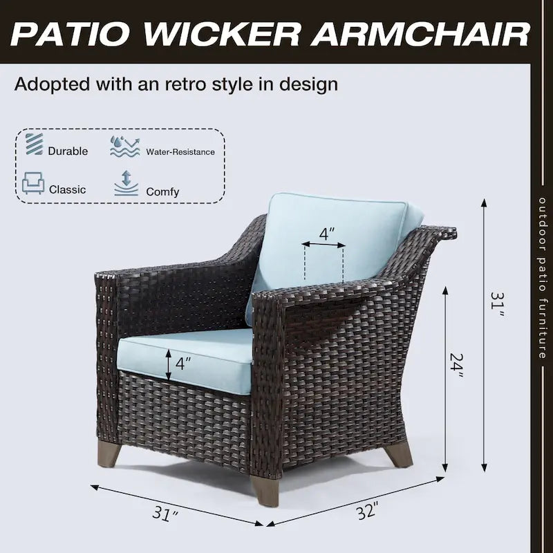 Cozywor Patio Wicker Outdoor Lounge Chair with Thick Cushions
