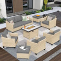 HOOOWOOO 8-piece Wicker Patio Furniture Conversation Set with Fire Pit Table