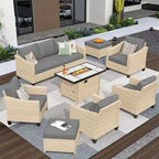 HOOOWOOO 8-piece Wicker Patio Furniture Conversation Set with Fire Pit Table