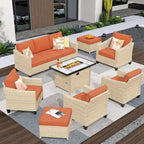 HOOOWOOO 8-piece Wicker Patio Furniture Conversation Set with Fire Pit Table