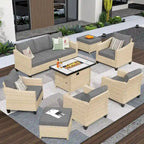 HOOOWOOO 8-piece Wicker Patio Furniture Conversation Set with Fire Pit Table