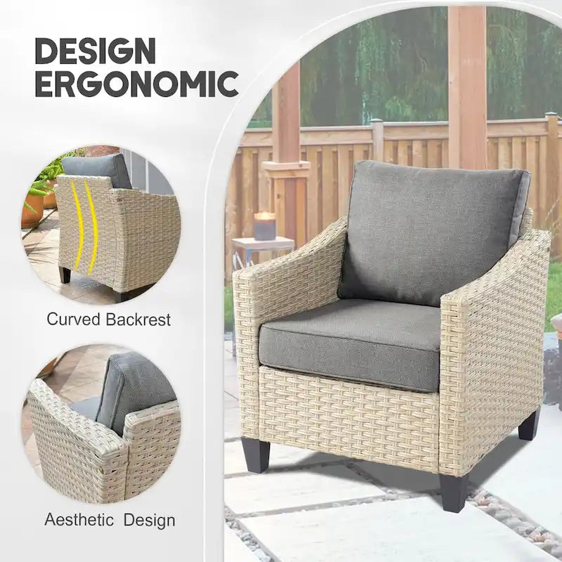 HOOOWOOO 8-piece Wicker Patio Furniture Conversation Set with Fire Pit Table