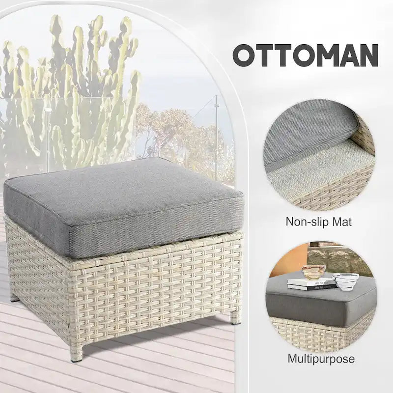 HOOOWOOO 8-piece Wicker Patio Furniture Conversation Set with Fire Pit Table